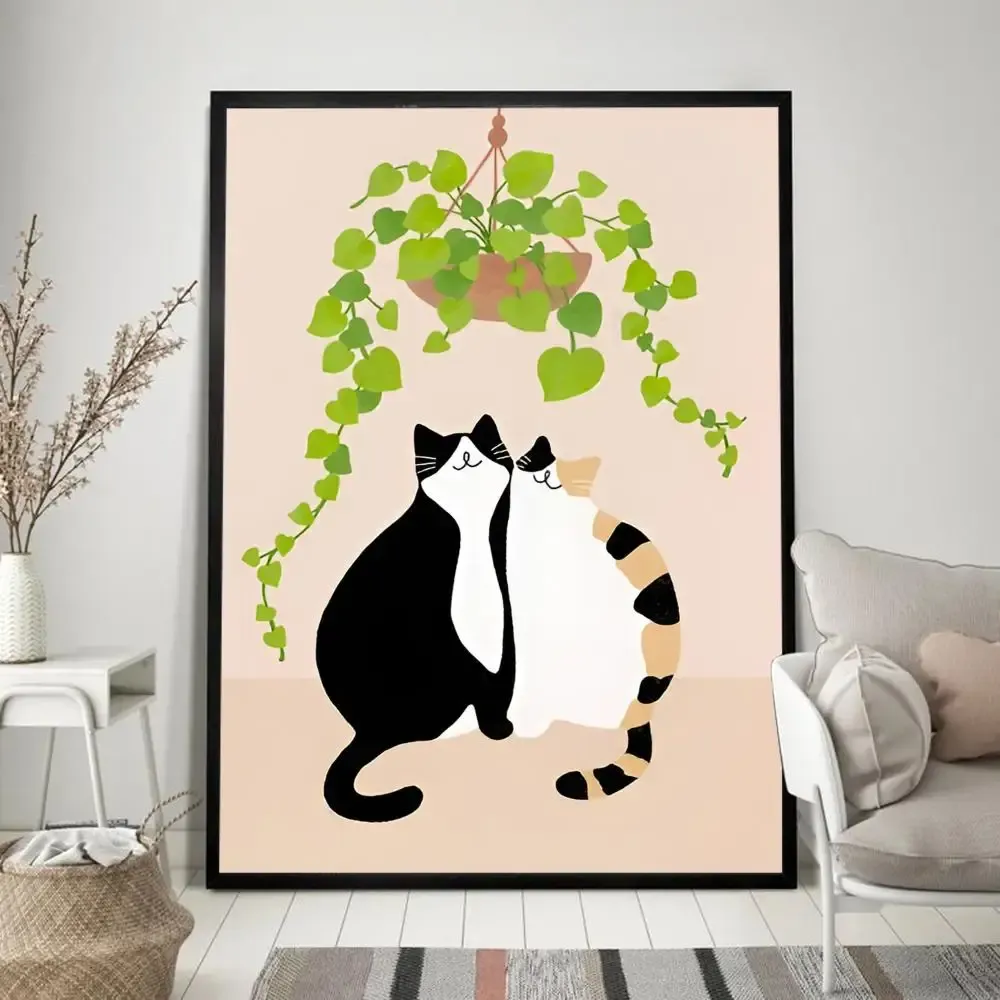 Green Plants Black Cat Poster Classic Vintage Posters HD Quality Wall Art Retro Posters for Home Room Wall Decor