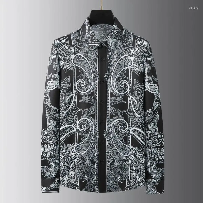 Men's Casual Shirts Horse Waist Flower Paired High Definition Printed Long Sleeved Shirt Fashion Non Iron