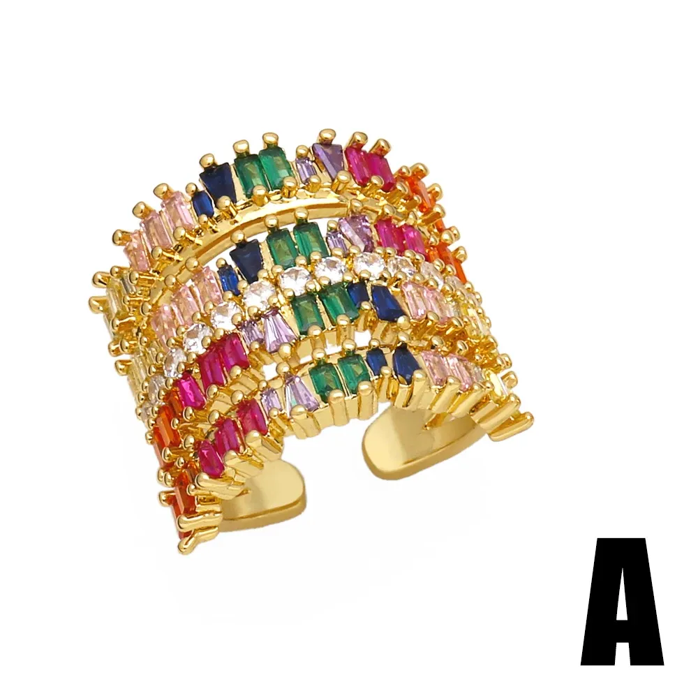 Ocesrio Trendy Messing Multicolor-Kristallringe für Frauen kupfergold plattiert einstellbare Mehrschicht offene Ring-Schmuckgeschenk Righ94