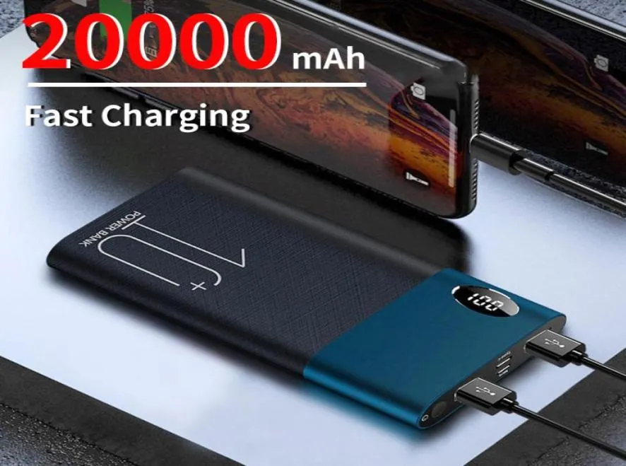 Snel Opladen Power Bank 20000mah Draagbare Oplader 2USB Digitale DISTREALE BATTERIJ VOOR iPhone samsung5138664