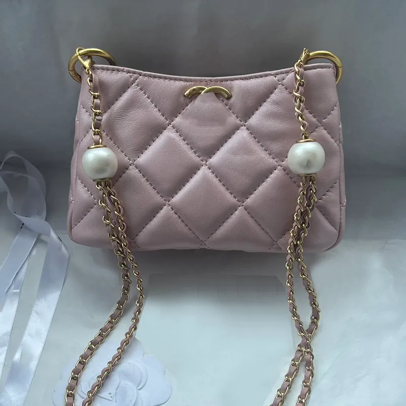 Pearl Chain Women Hobo Crossbody Bag 21CM Designer Wallet Leather Diamond Lattice Luxury Handbag Underarm Bag Gold Hardware Shopping Shoulder Bag Borsa Coin Purse