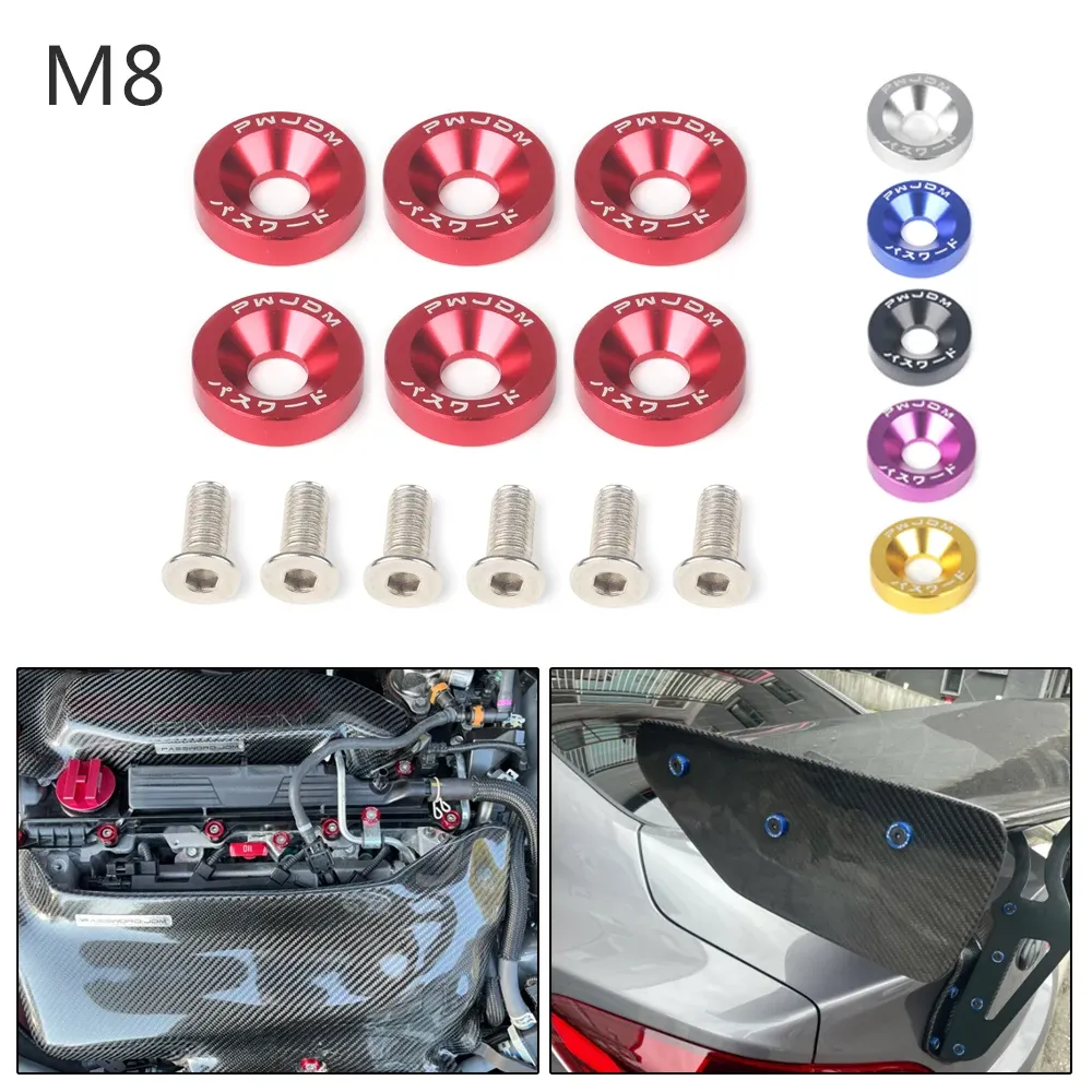 M8 Aluminum 6 Pcs/Pack Car Modified Hex Fasteners Fender Washer JDM Bumper Engine Concave Screws