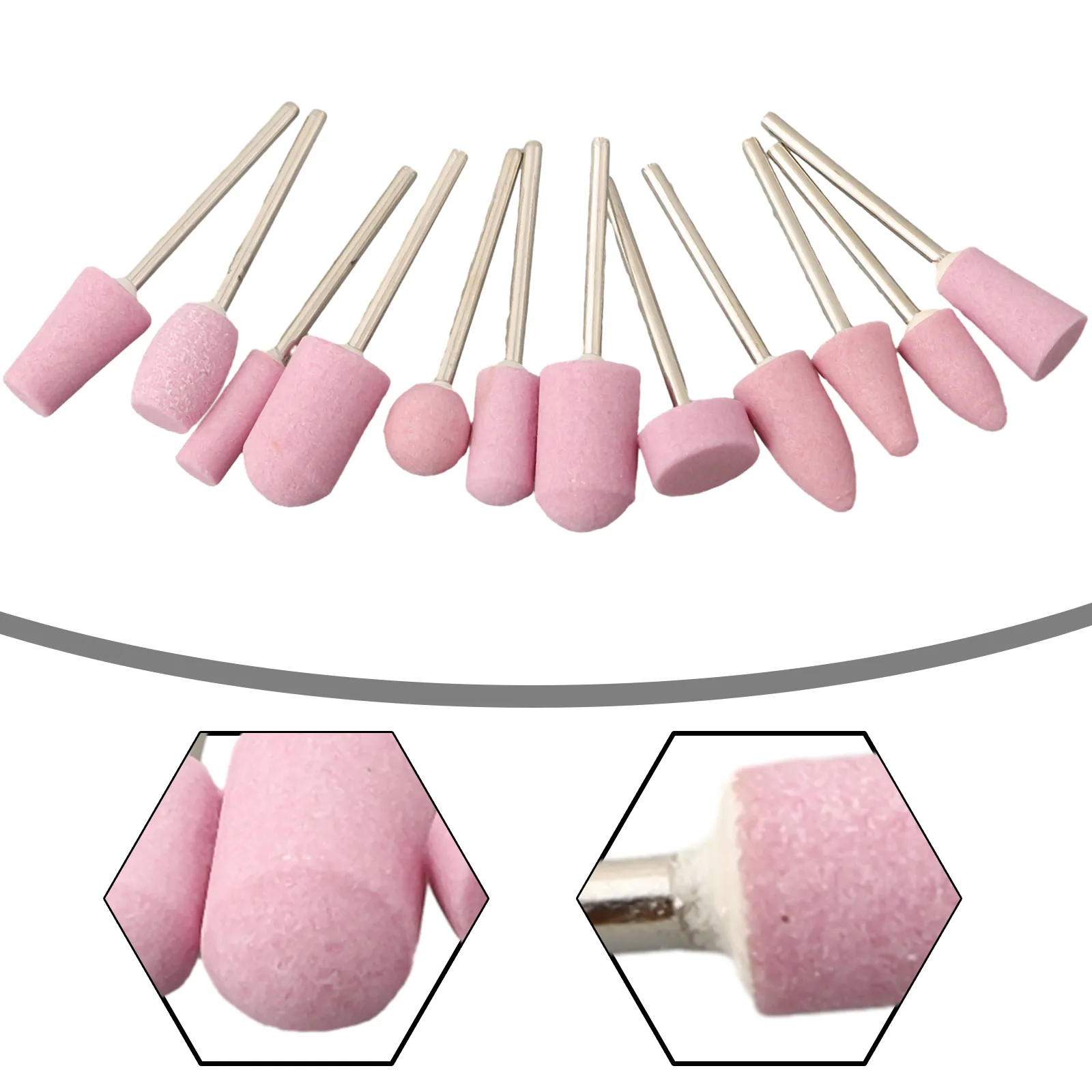 Lot De 12 Têtes De Meule Abrasives Montées – Pour Outils Rotatifs, Couleur Rose