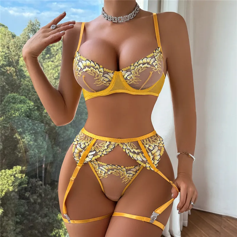 Les sous-vêtements pour femmes brodés poussent le soutien-gorge de soutien-gorge de soutien-gorge sexy lingerie de soutien-gorge d'épissage des ensembles de sous-vêtements érotiques respirants