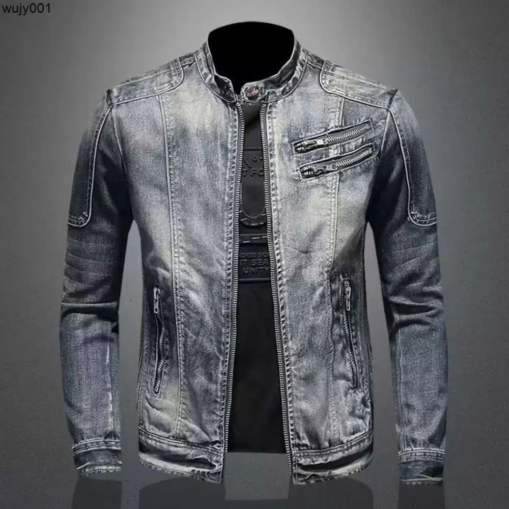 Flip Collar Denim Slim Fashionable Top Mens Jacket Trend