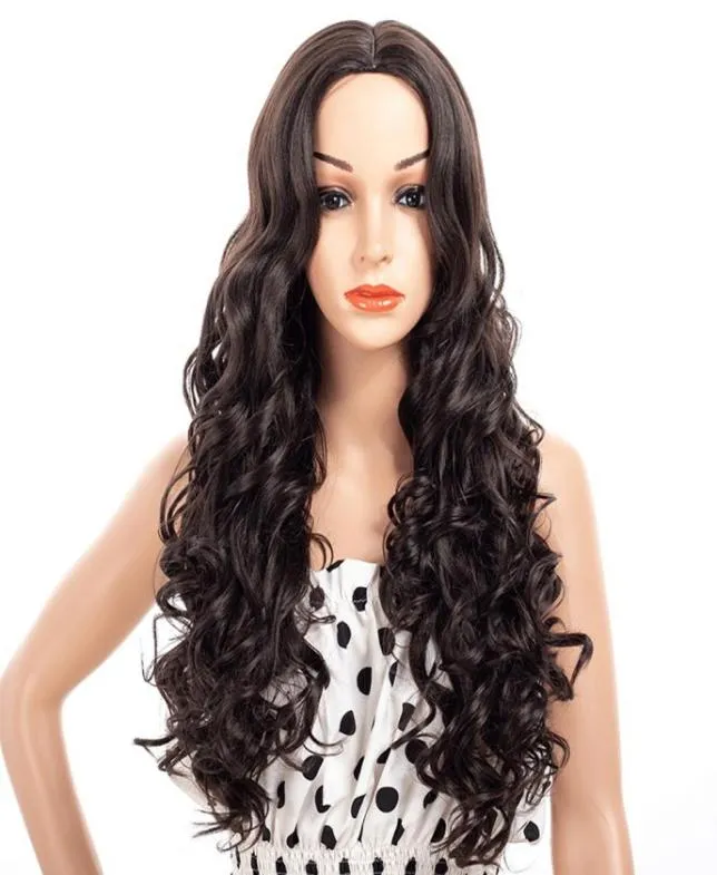 Mode Long Wave Black Women039S Hair Wave Middle Part High Temperatur Fible Syntetic DetailFe Life Wigs3932634