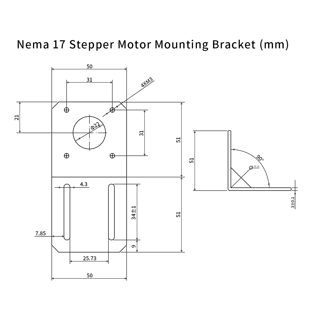 Stepper electric motor base plate with Metal Support Connector - Nema17 ...