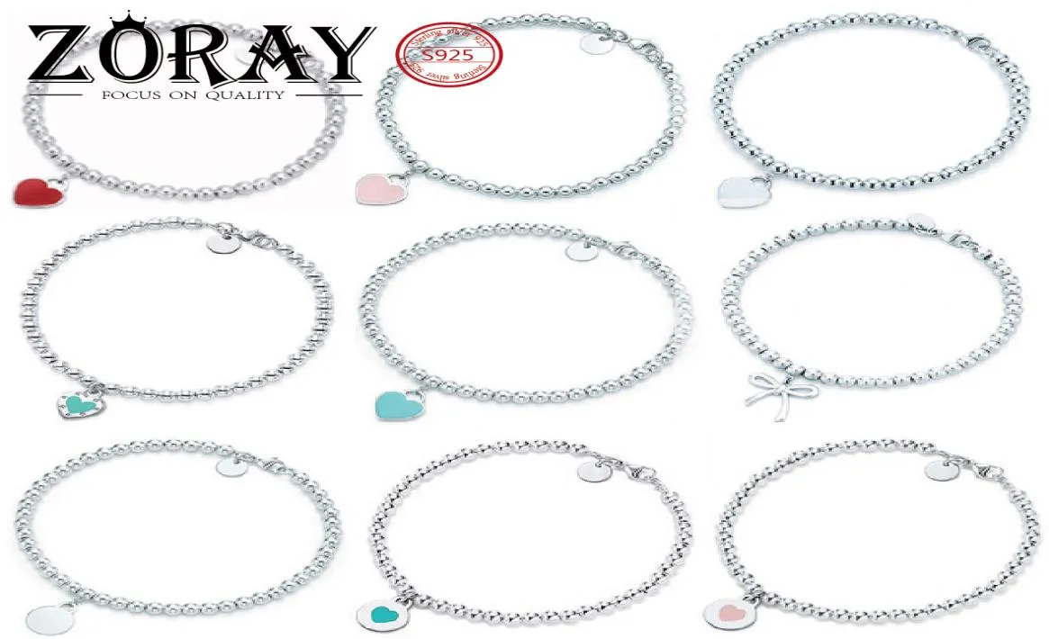 925 sterling silver round beads love ladies highend bracelet blue heart bracelet with original logo wholesale1717687