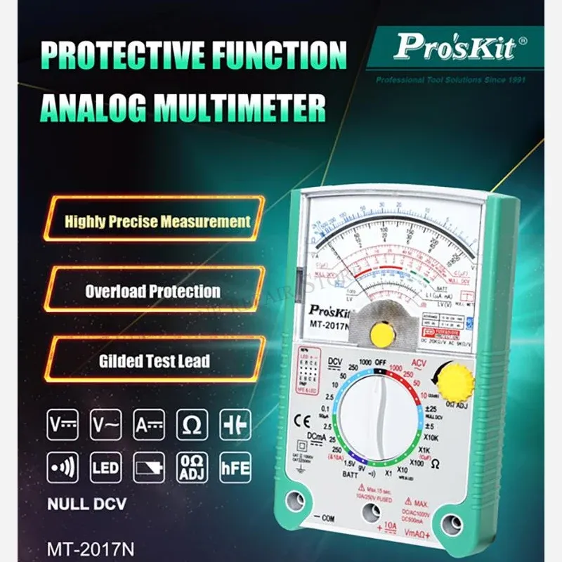 Proskit MT-2017 MT-2019 AC/DC Analog Graph Zeiger Multimeter Amperemeterwiderstandskapazitätskapazitätsdiodenvolt AMP OHM HFE LED-Messgerät
