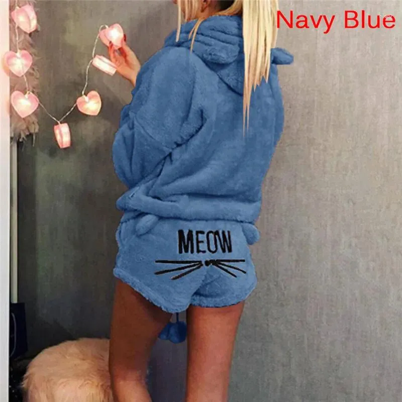 Home Clothing Herbst Winter Winter Langarm Bär Ohr und Shorts Pyjama Set Women Flanell mit Kapuze warme Nachtwäsche Nachtwäsche