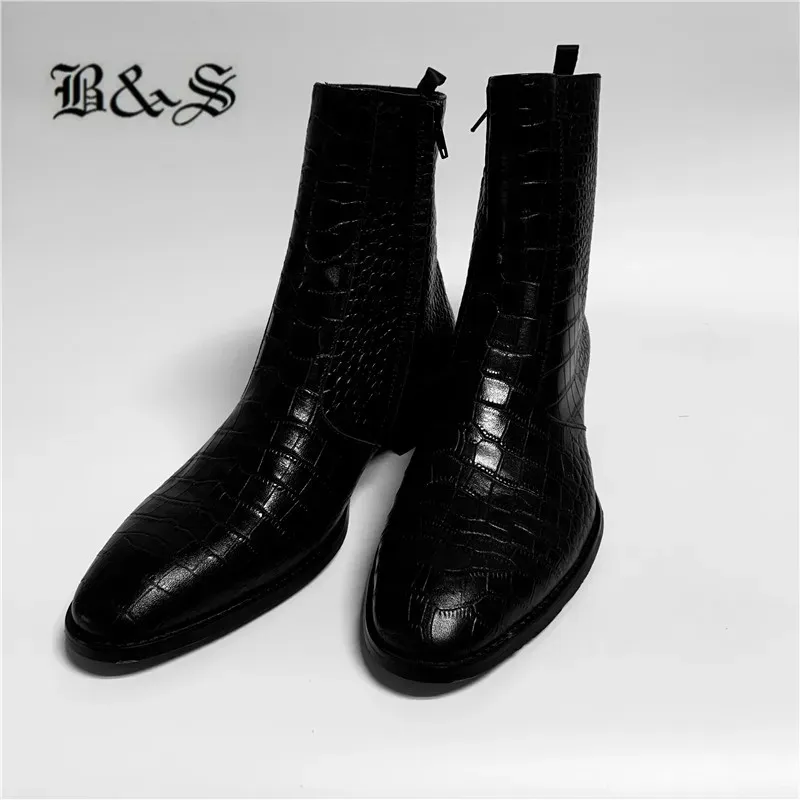 Boots Black& Street New Designer Brand Eming Cowhide Pointed Toe Men Jurdpur Leather Boots