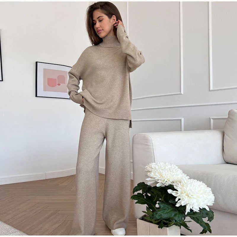 Autunno inverno di lusso a 2 pezzi Set di maglioni casual per maglieria casual Women Wool Knitting Two Pant Womens Sweater per