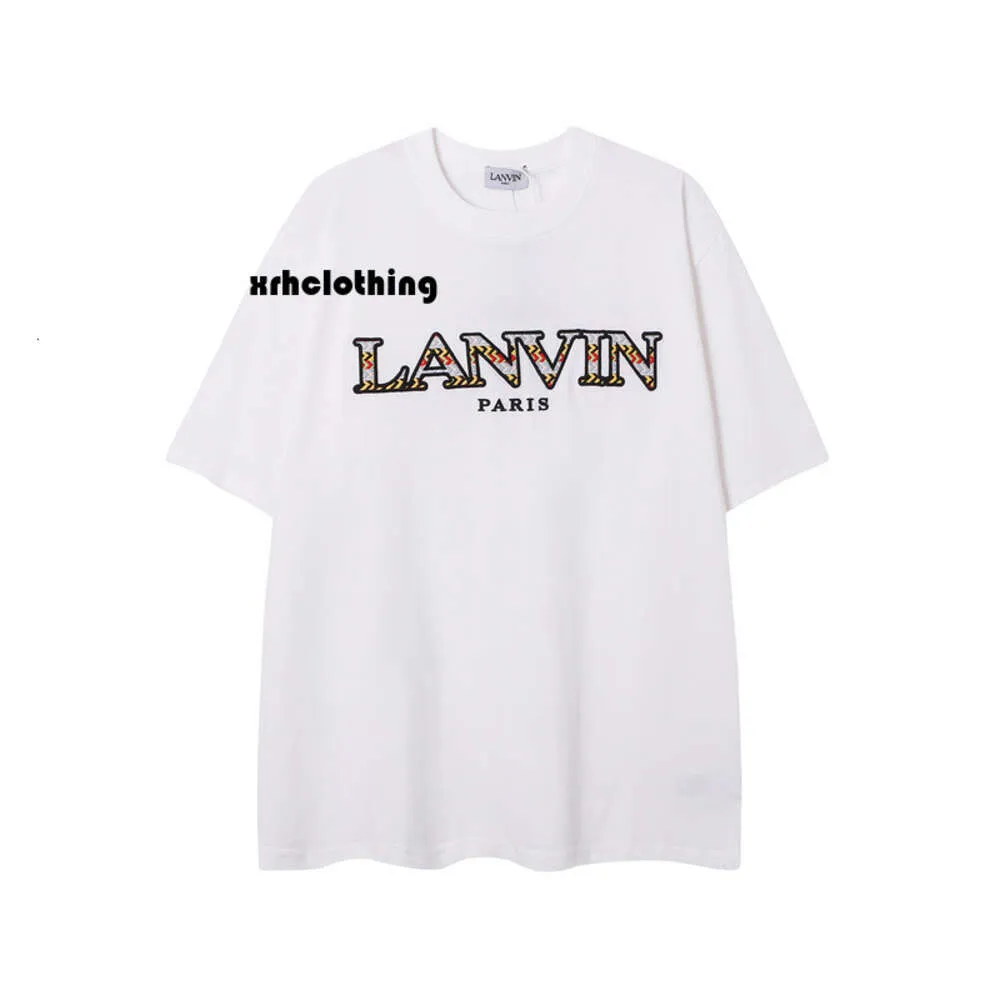 Lanvins T-shirt Hoge kwaliteit Lanvin Langfan 24SS geborduurd eenvoudig, modieus, informeel, veelzijdige mannen en dames paar T-shirt