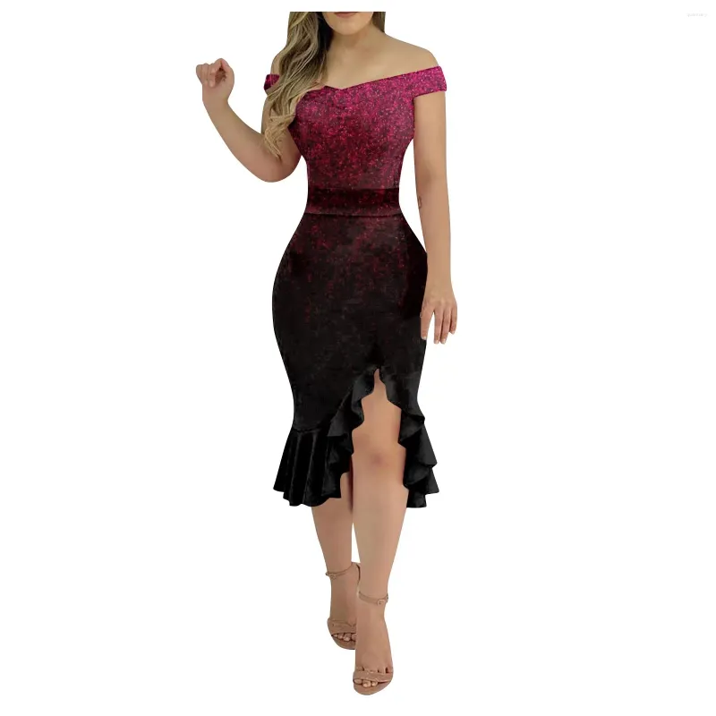 Casual Dresses Women's Party Flower Print Irregular Hem One Shoulder Sexy Backless Mermaid Dress Slimming