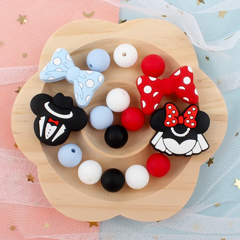 Silicone Beads Baby Teething Bead Set Bowknot Mouse Shape Focal