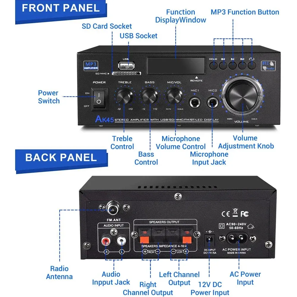 Amplificatore di potenza AK45/AK35 HIFI Amplificatore stereo Channel 2.0 Max Power 90WX2 Amplo