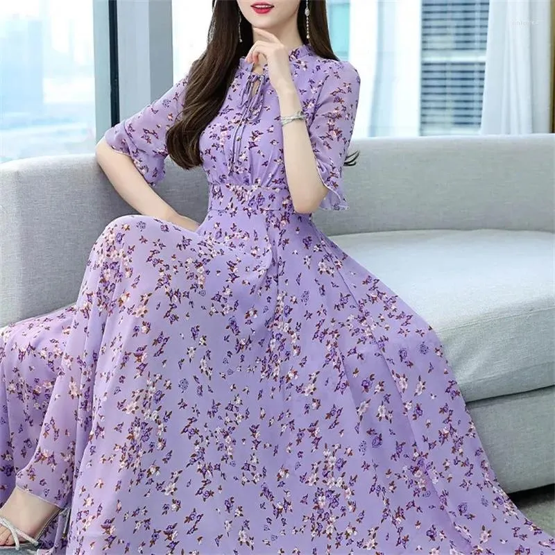 Party Dresses Women Clothing Yellow Floral Chiffon Dress Maxi 2024 Fashion Prom Beach Casual Summer Elegant Evening Long