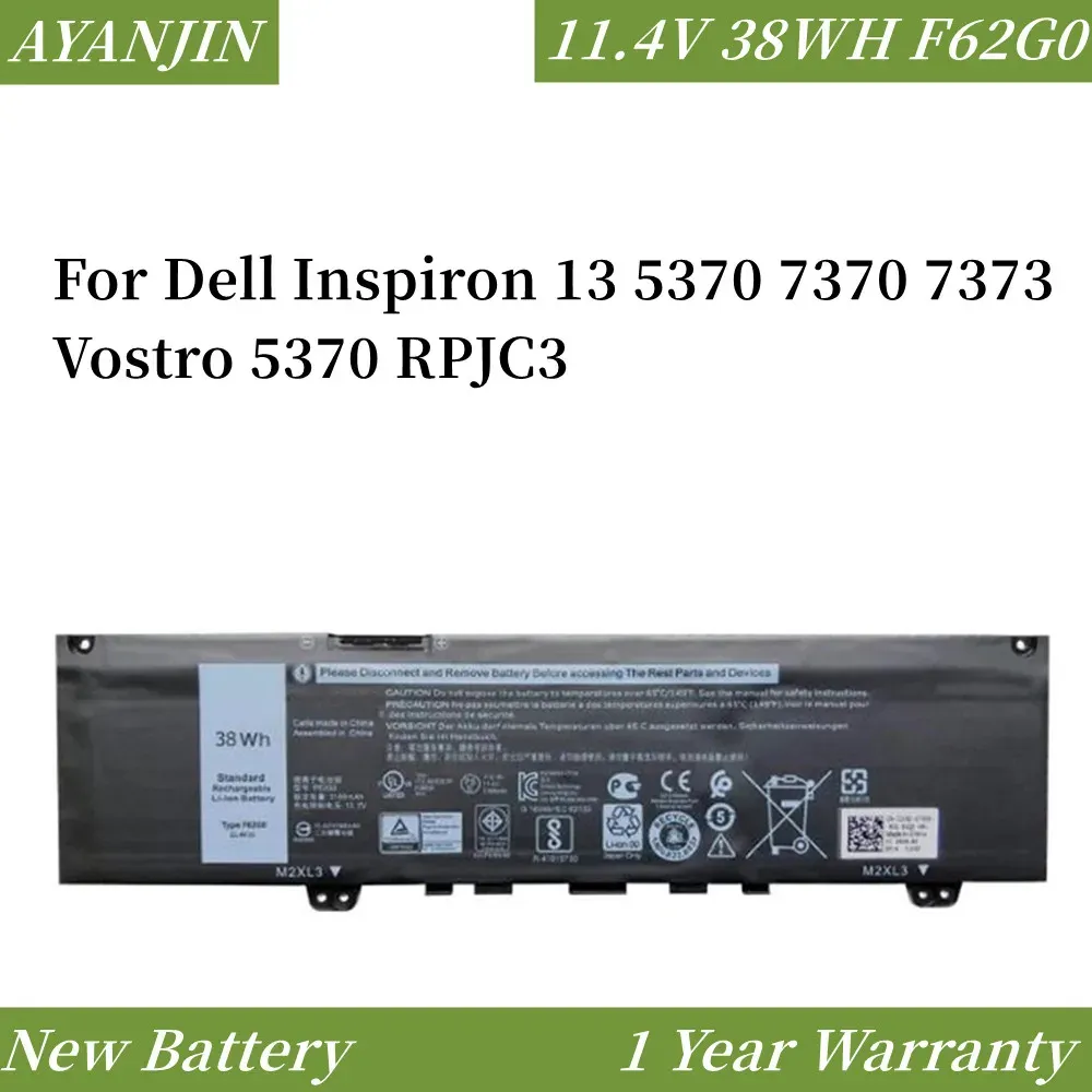 Batterien New F62G0 11.4V 38WH Laptop -Akku für Dell Inspiron 13 5370 7370 7373 Vostro 5370 RPJC3