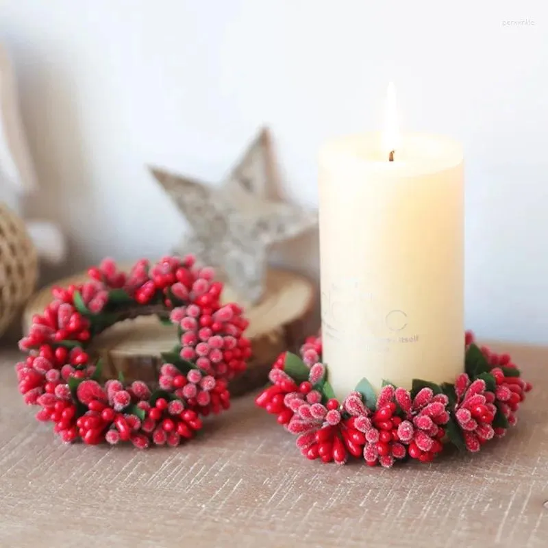 Fleurs décoratives 1pc Candle de Noël Simulate Berry Noël couronne mini anneau de mariage Party Party Dining Table décorations