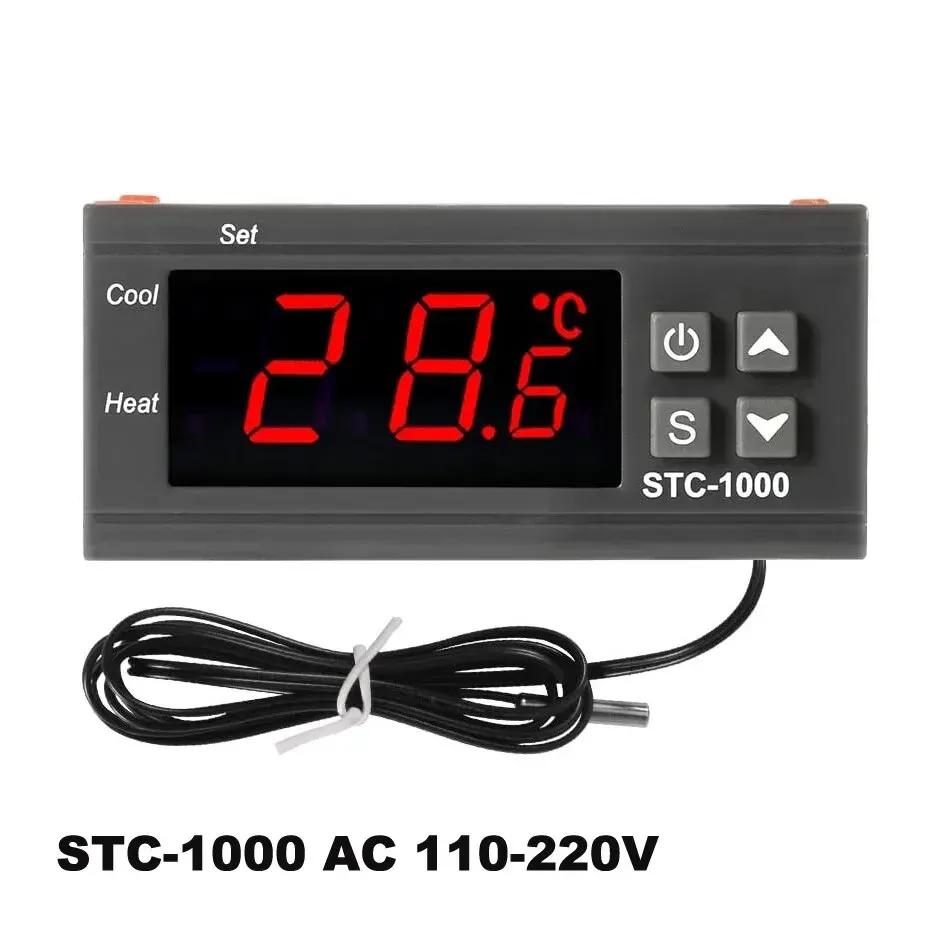 STC-1000デジタルLED温度コントローラーセンチグレードサーモスタット加熱冷却2リレー出力NTCセンサープローブAC 110-220V