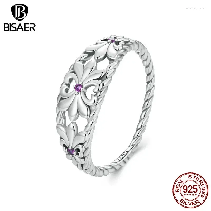 Cluster Rings BISAER 925 Sterling Silver Vintage Iris Ring Retro Purple Zircon Flower Twist Band For Women Original Design Fine Jewelry