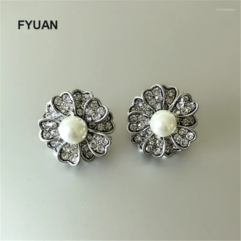 Boucles d'oreilles en peluche fyuan conception de couleur argentée vintage fleurs de perle naissantes pour femmes