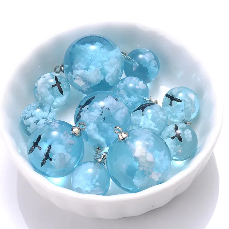 10 шт. Шикарная прозрачная смола круглый шариковой подвесной ожерелье Голубо