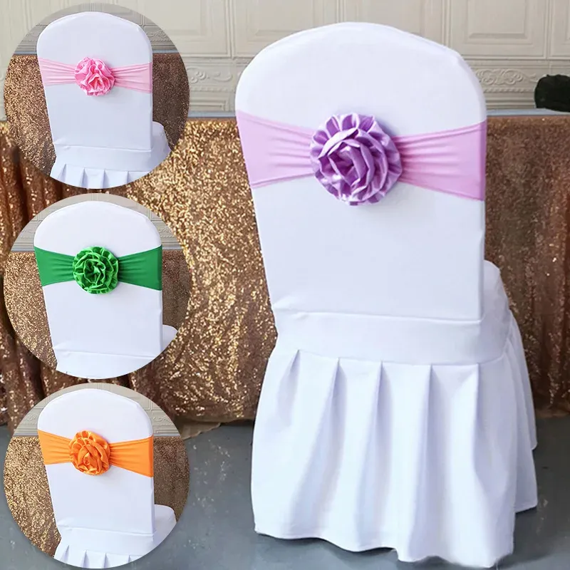 Sheshes Copertura Bande sedie a fiore Bowknot con evento per banchetti per la festa di matrimonio con fibbia Event sedia a colore solido arredamento a prua