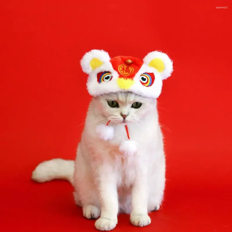 Dog Apparel Pet Hat For Pography Chinese Style Cartoon Design Plush Soft Warm Lion Dance Dogs Cats Year