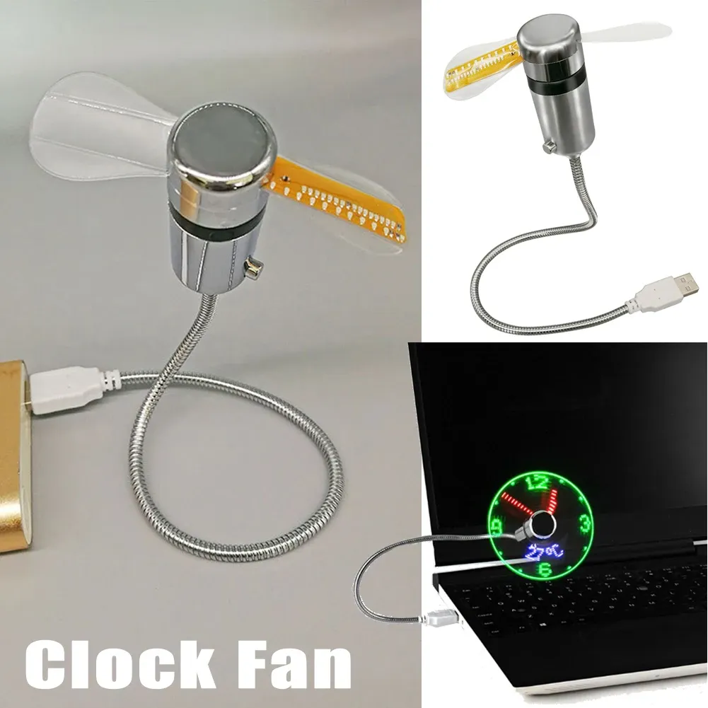 Gadgets Portable Clock Fan RGB LED Night Light 5V USB Handfläkt Real Time Temperatur Display Metal Mini Fan för PC Laptop Desktop Cooler