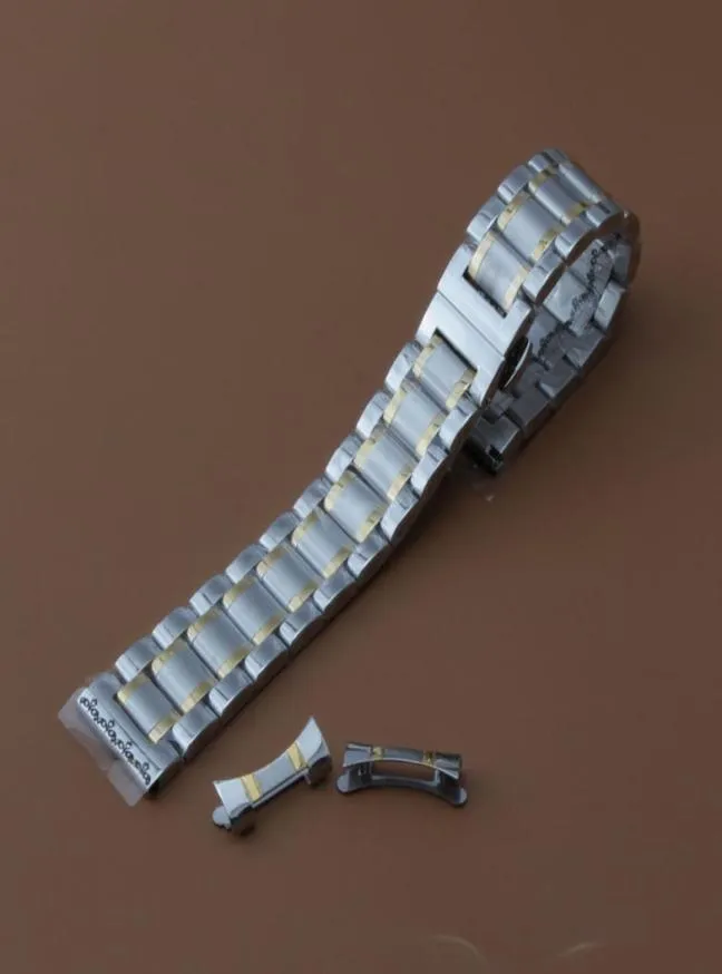 Curved Ends Watchbands för ersättning av rostfritt stål Watch Band Rand Solid Links Silver och guldfärg 14 15 16 17 18 19 25234351