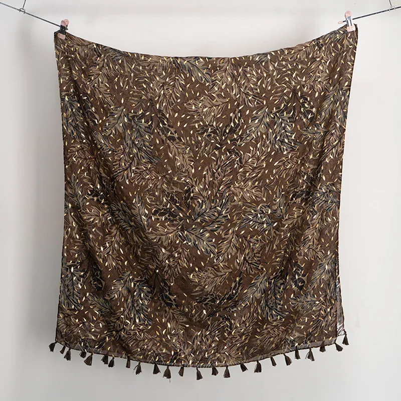 【送料&関税込】Golden Foulard High-Quality 2023 Gold Shiny Dot India Floral Tassel Viscose