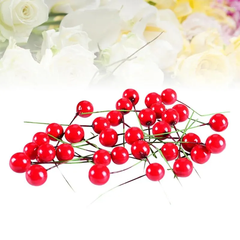 Dekorative Blumen 100 PCs Hauszubehör Rote falsche Beeren Beeren kleine Früchte künstliche Weihnachtskirsche