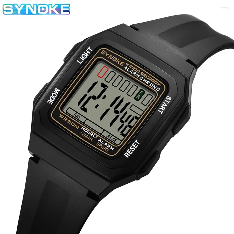 Relógios de pulso square masculino de relógios digitais Big Numbers Disque os relógios LED à prova d'água grande face Synoke Brand Brand