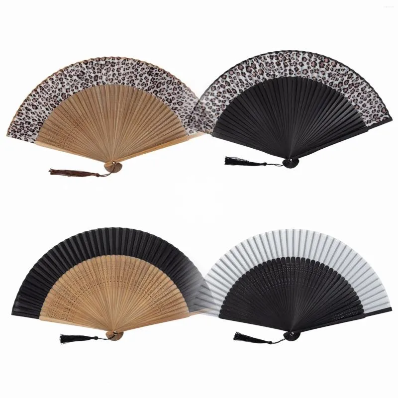 Decorative Figurines Gant Leopard Print Blossom Folding Hand Fans Flower Vintage Fan White Polyester Summer Girls Dancing