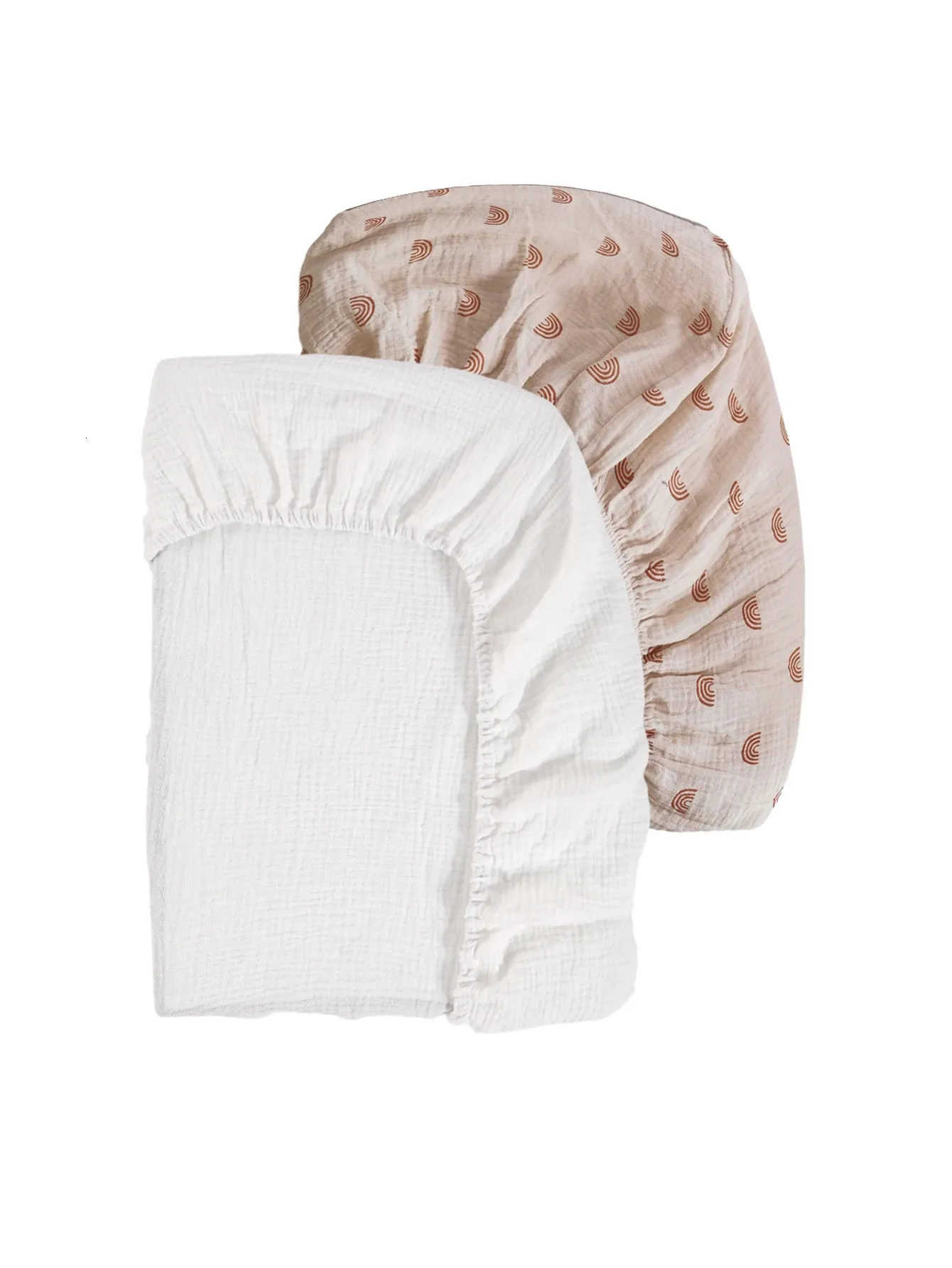 2pcsset boho neutral arcoiris collés de muselina sábanas de cunas de algodón para niñas para niñas y niños 240325