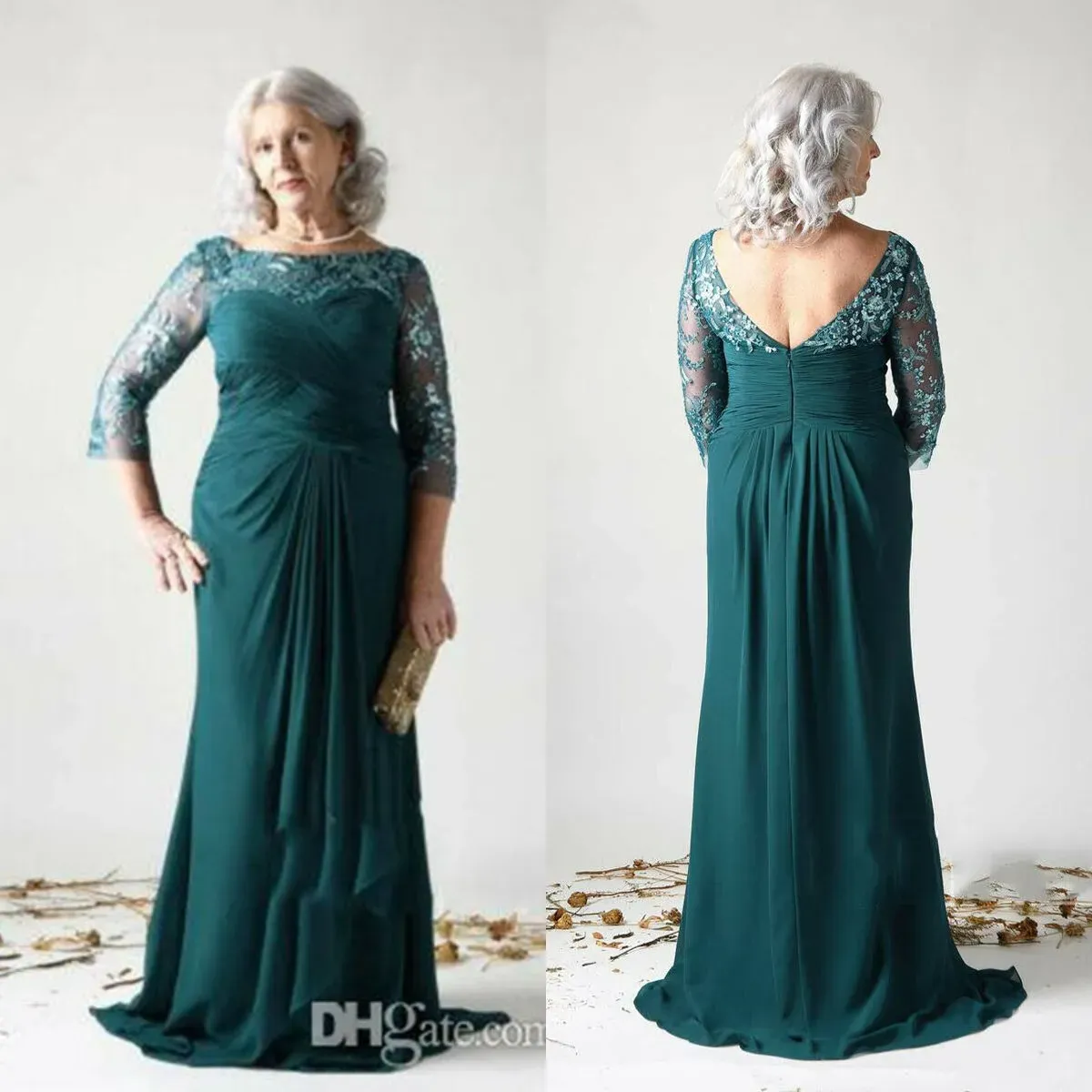 Vintage moeder van de bruid jurken lange mouwen lange mouwen kanten appliqued kralen chiffon avondjurken vloer lengte plus size bruiloft gasten jurk