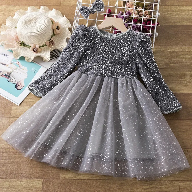 Sequin Girls Princess Party Robes pour 3 à 8 ans pour enfants Anniversaire Mariage de soirée Robe de bal de bal de printemps