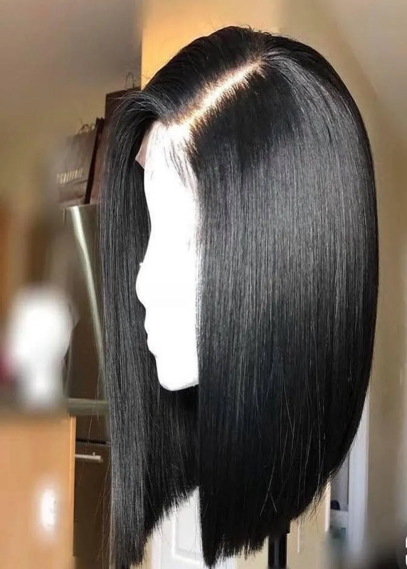 Spitzenfront menschliches Haar Perücken für schwarze Frauen Straight Bob Perücken Remy Schwarze Knoten Brasilianische Haare vorgezogen mit Babyhaar 4470243