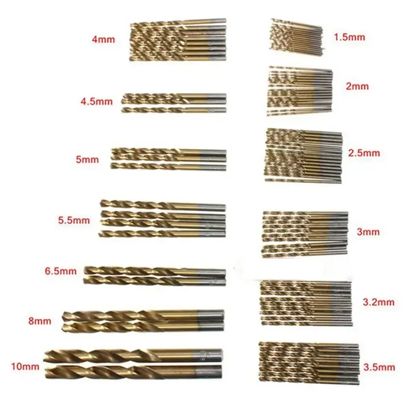 Big Deal 50pcs Titanium enduit à haute vitesse en acier à grande vitesse Tool 1 / 1,5 / 2 / 2,5 / 3 mm pour la maison de bricolage et le bâtiment / ingénierie générale