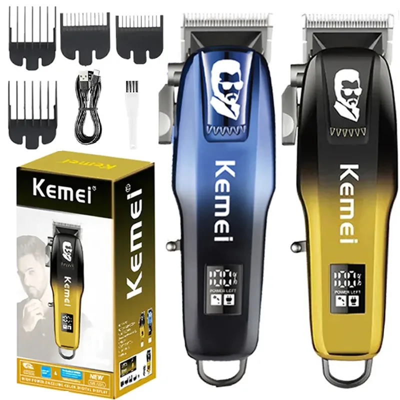 Clippers Kemei Professional Hair Clipper voor mannen verstelbare draadloze elektrisch haar -haartrimmer Oplaadbare haarsnijmachine Lithium Set