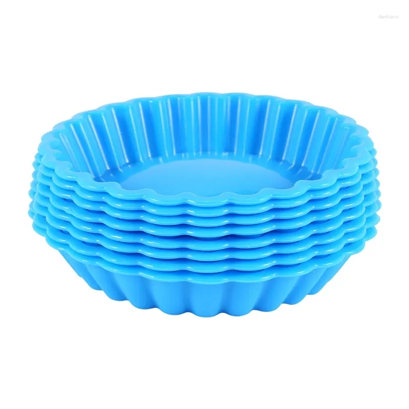 Baking Moulds JFBL 8 Pcs Silicone Cake Pans Non-Stick Round Pie Fluted Flan Molds For Muffin Quiche (4 Inches)