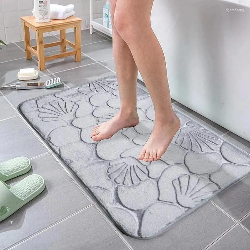 Carpets Bath Mat Shell And Pebble Embossed Anti Slip Bathroom Rug Flannel Soft Absorbent Washable Carpet Quick Dry Shower