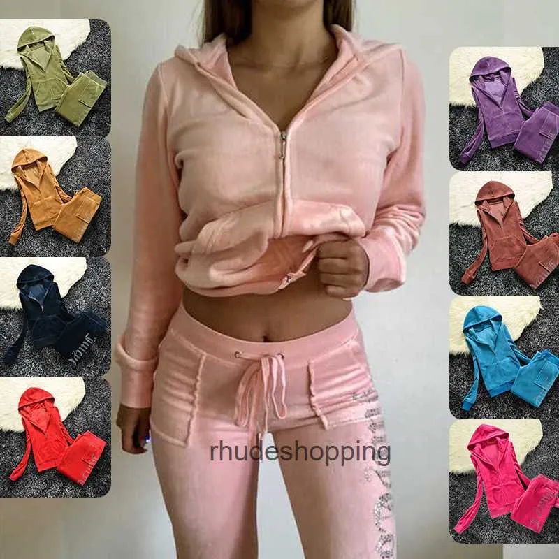 Juicy Apple Dames Tracksuits 2023 Zomermerk naaien 2 -delige sets Velvet Velour Women Track Suit Hoodies en broek MET GEVONDENDE Design 60Ess