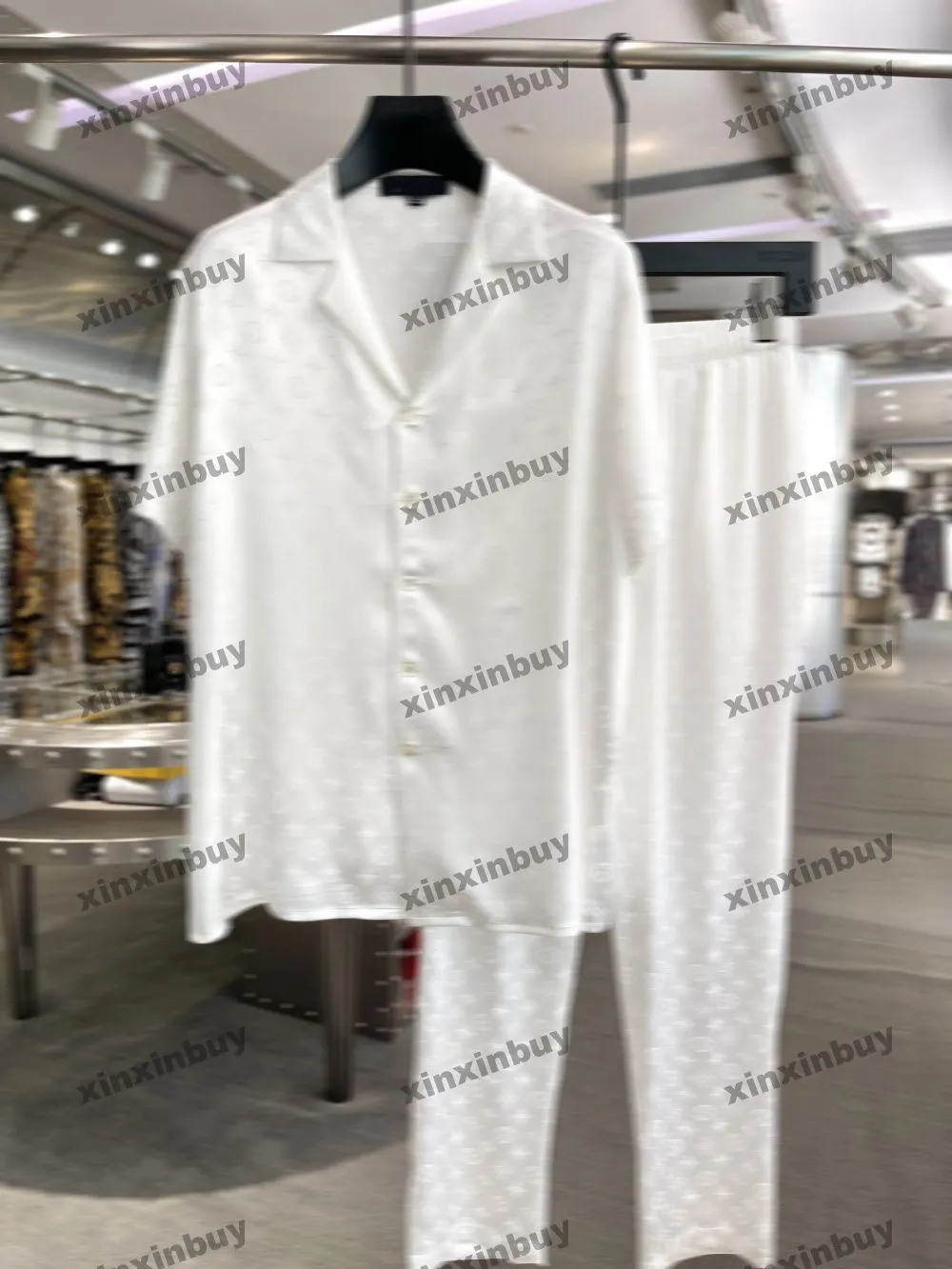 Xinxinbuy Men designer tee t shirt 2024 Italien mönstrad jacquard siden set kort ärm bomullskvinnor grå svart vit m-3xl
