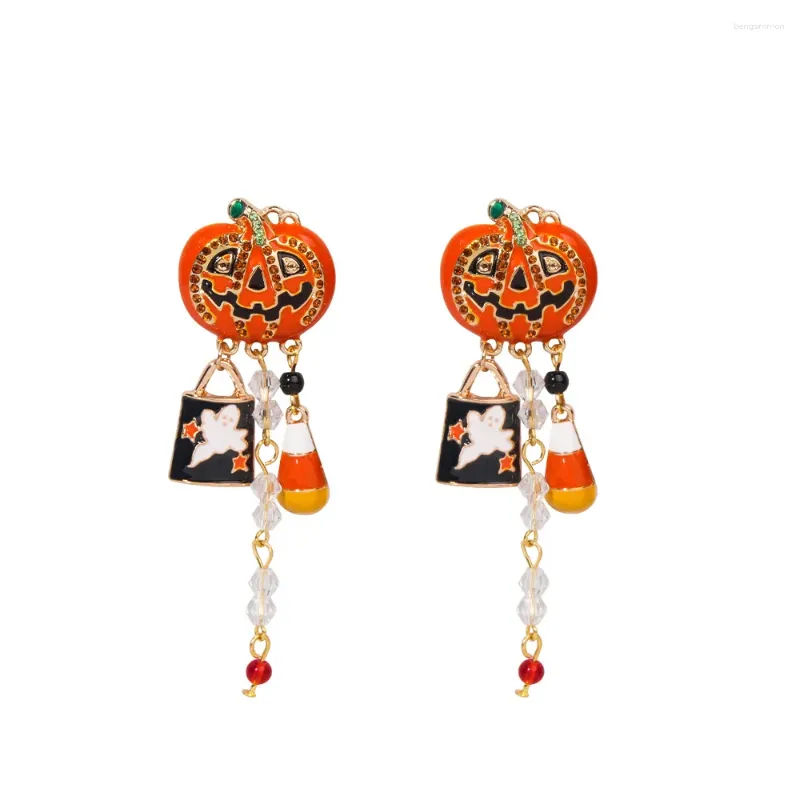 Bengelen oorbellen 1 paar Halloween Pumpkin Ghost Tassel Rhinestone Alloy Metal Cosplay sieraden