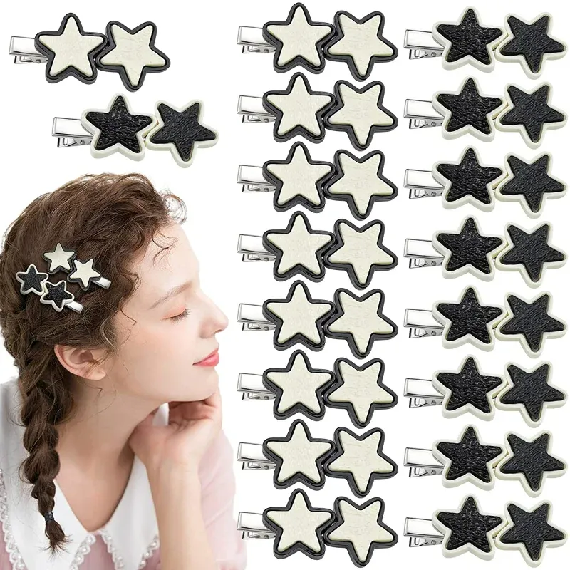 2pcs Black Star Hair Clips Metal Bobby Pin Y2k Silver Bb Clip Clip Hairpins Migne Barrette Headwear Girls Femmes Hair Accessoires