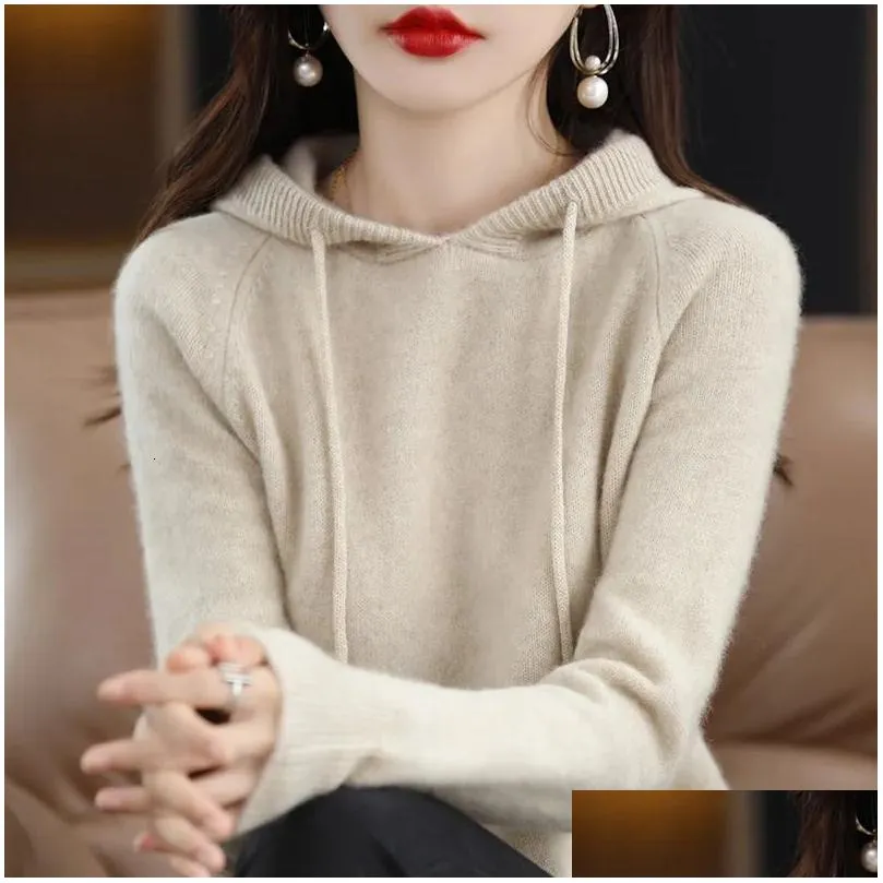 Women Sweters Yszwdblx Women Sweter Sweetek z kapturem koreański Koreański luźne luźne długie rękawy swobodny jesień zima grube ciepłe dzianinowe dro dh1fz