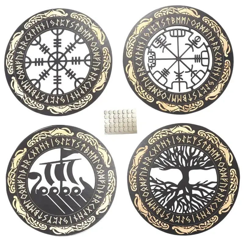 4pcs Set Wall Art Nordic Viking Runes Decor Wall Wall Decor Celtic Family Trees Viking Decor Amulet Sign Home Office Decor