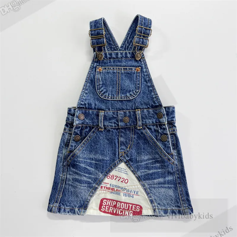 DD Style Girls Denim Suspender robe Kids Splicing Letter Imprimé Cordired Robe 2024 Fashion Enfants Casual Clothing Z7600